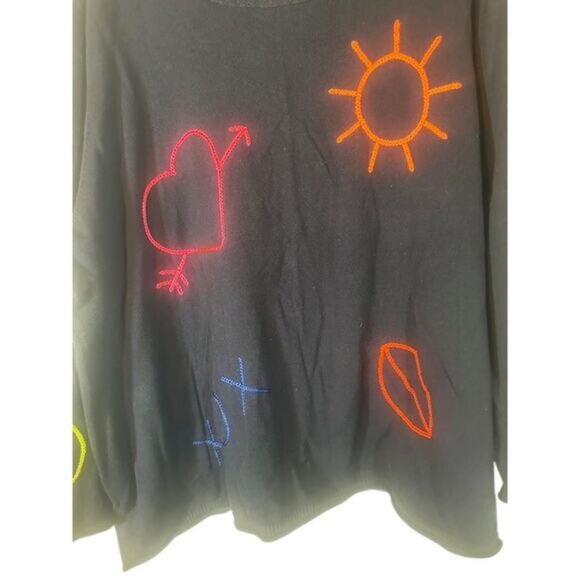 Lisa Todd Navy Blue Smiley Face Heart Cotton Pullover Knit Sweater Women Sz 3X - Picture 4 of 9